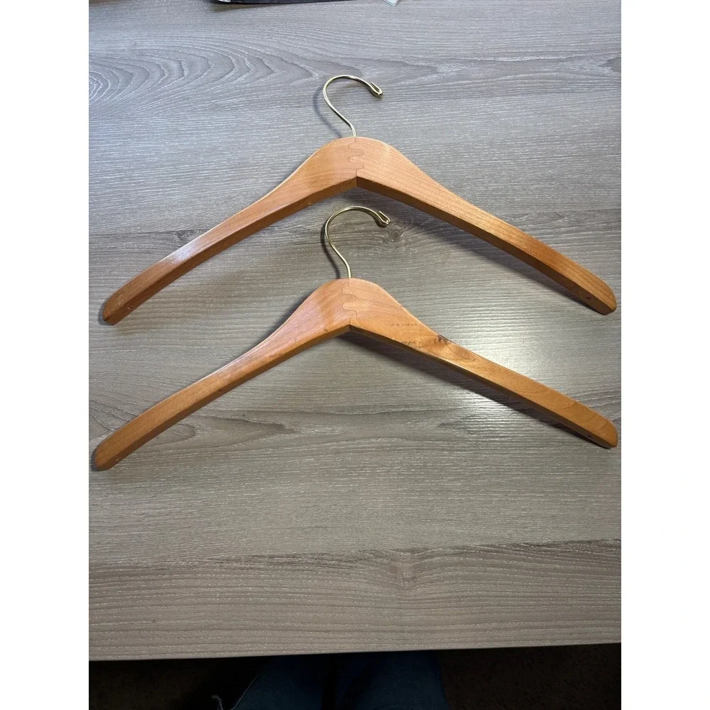 Woolrich Wooden Coat Hangers Set of 2 Natural Wood Gold Hook Logo EST 1830‎